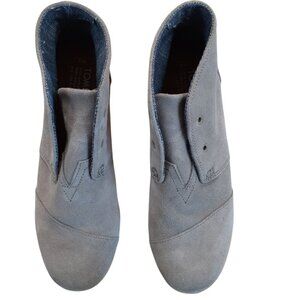 Toms Ankle Boot Womens Size 5.5 Taupe Leather Wedge Heels Missing Laces